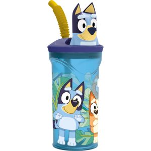 Pohár so Slamkou s Bluey Nebeská modrá PVC 3D 360 ml