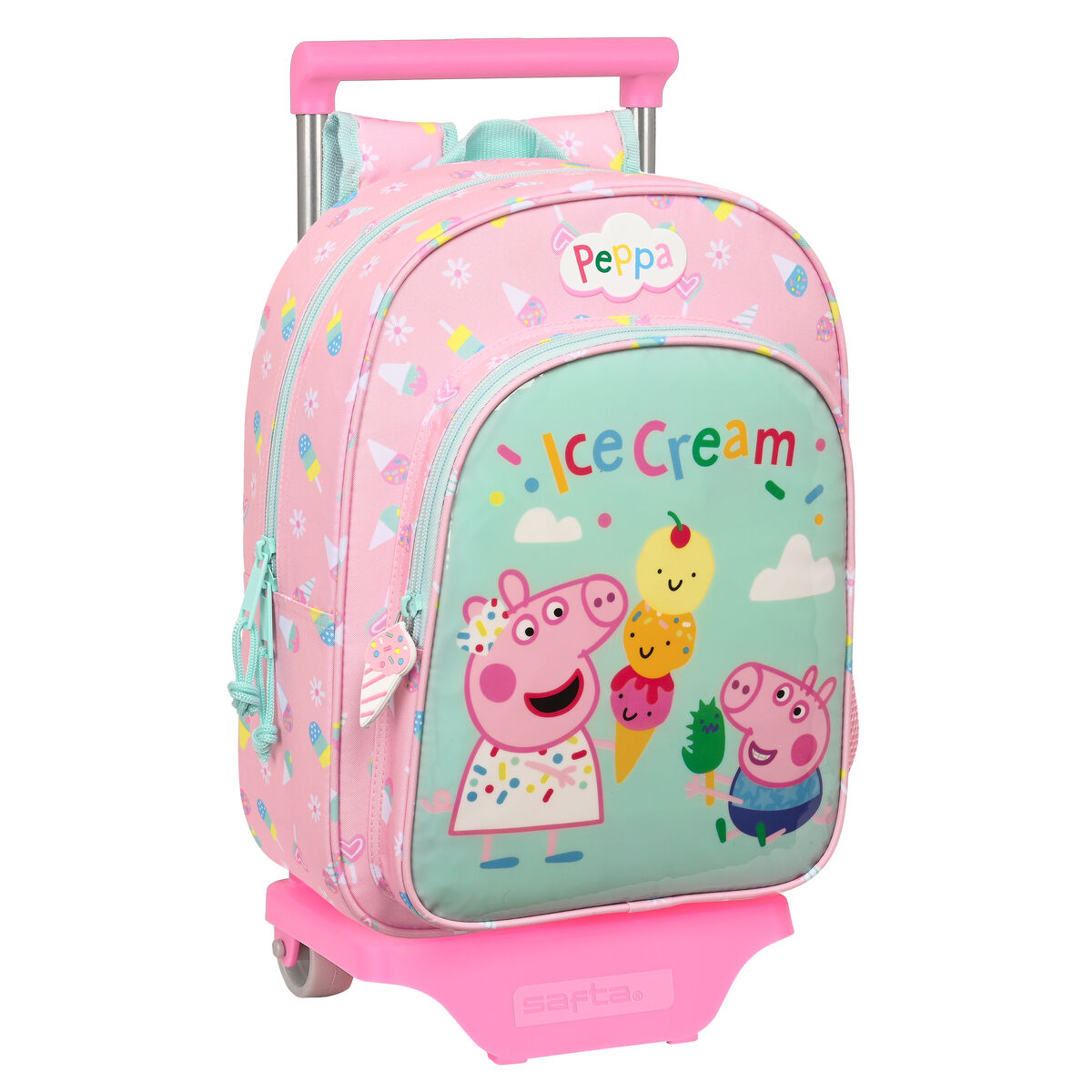 Školská taška na kolieskach Peppa Pig Ice cream Ružová Mätová 26 x 34 x 11 cm