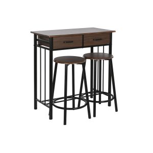Stôl so 2 stoličkami DKD Home Decor Gaštanová Čierna Kov Drevo MDF 80 x 50 x 84 cm