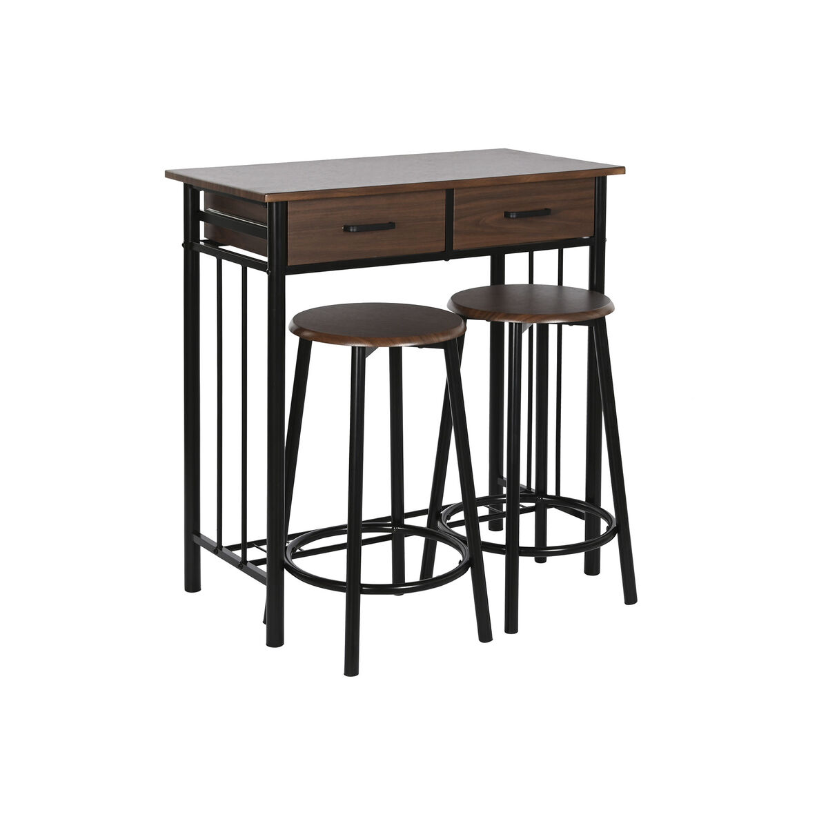 Stôl so 2 stoličkami DKD Home Decor Gaštanová Čierna Kov Drevo MDF 80 x 50 x 84 cm