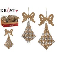 Vianočná ozdoba Laso Kosoštvorce champagne Plastické Trblietky 7,5 x 1 x 15,5 cm (24 kusov)