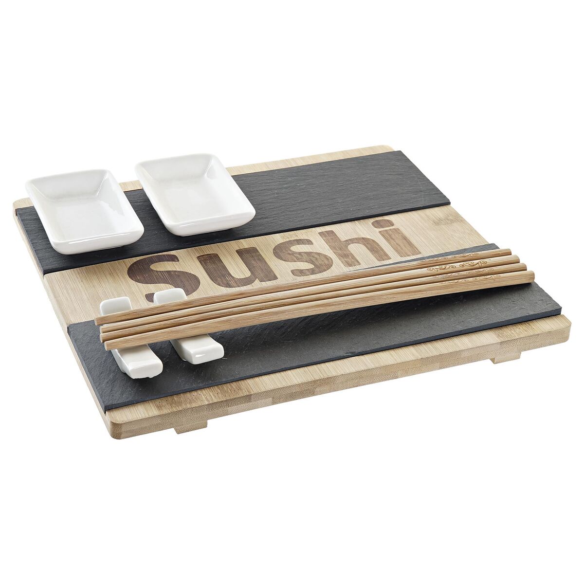 Sada na sushi DKD Home Decor Čierna Prírodná Bambus Tabuľa Orientálny 25 x 22 x 3 cm