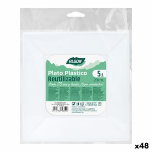 Sada znovu použiteľných tanierov Algon Hranatý Biela Plastické 23 x 23 x 2 cm (48 kusov)