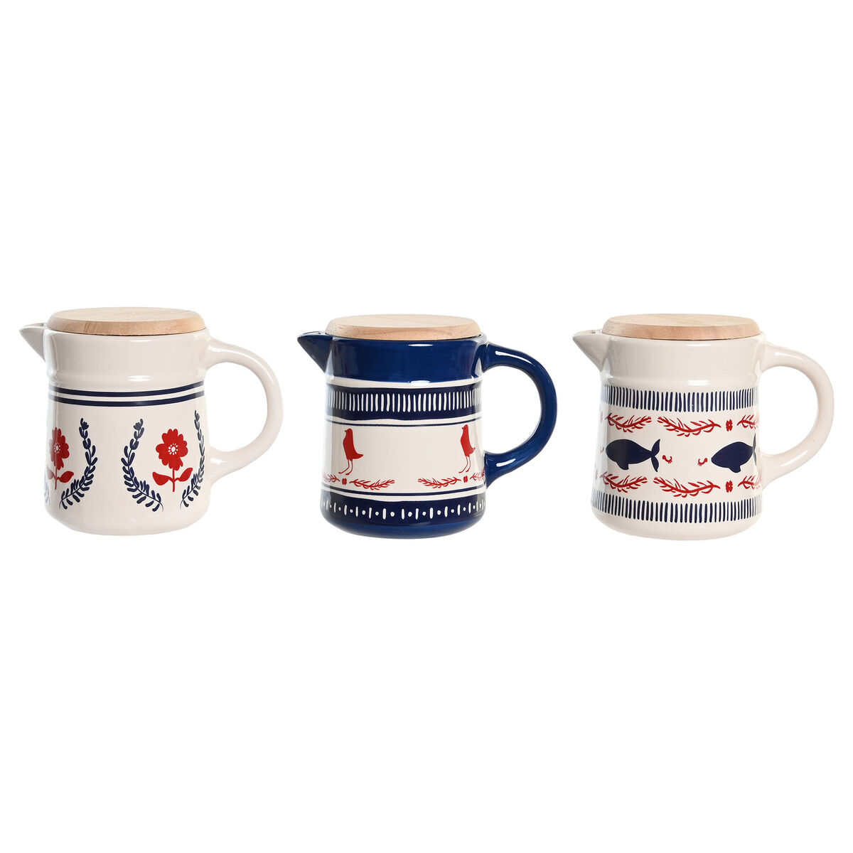 Nádoba na olej na mäso alebo ryby DKD Home Decor Červená Modrá Nerezová oceľ Biela Kamenina Drevo MDF 680 ml 3 kusov