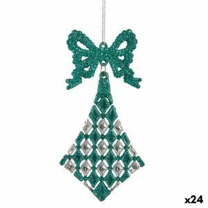 Vianočná ozdoba Laso Kosoštvorce zelená Plastické Trblietky 7,5 x 1 x 15,5 cm (24 kusov)