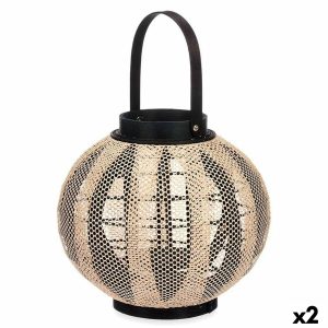 Svietnik Lampa S rukoväťou Béžová Drevo Látka 30 x 30 x 30 cm (2 kusov)