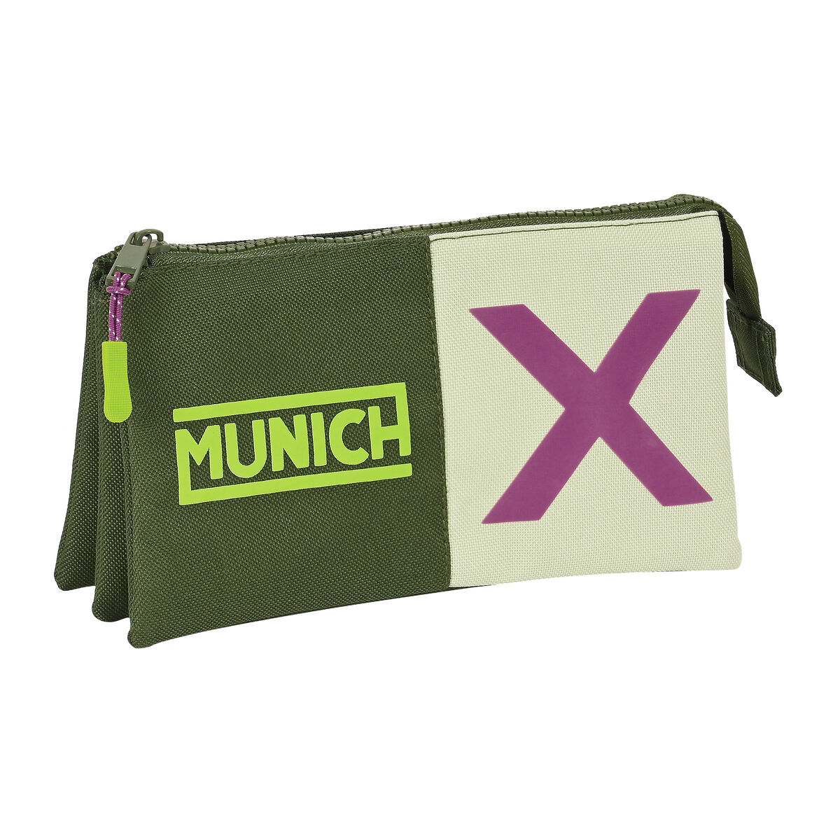 Trojitý peračník Munich Bright khaki zelená 22 x 12 x 3 cm