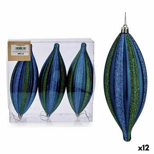 Sada vianočných ozdôb Podlhovastý Modrá zelená PVC 8,5 x 3,5 x 19 cm (12 kusov)