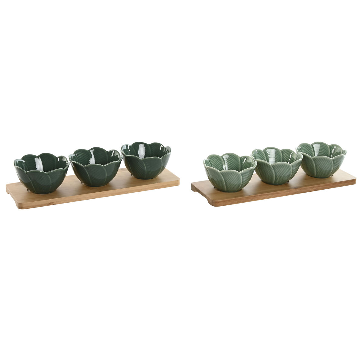 Sada Pohárov na Aperitív Home ESPRIT zelená Tmavozelená Bambus Porcelán Tropické 4 Kusy 32 x 10 x 7 cm (2 kusov)