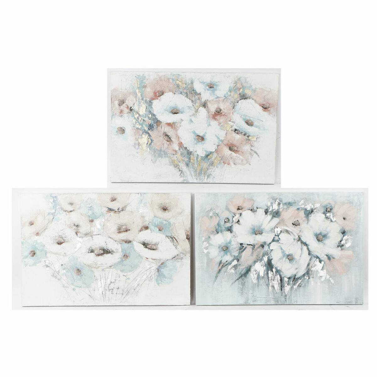 Maľba DKD Home Decor 120 x 3,5 x 80 cm Kvety Shabby Chic (3 Kusy)