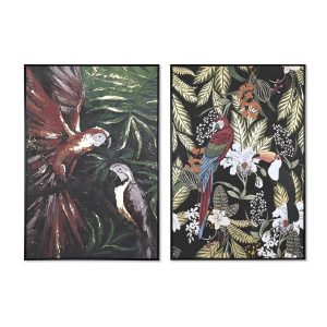 Maľba DKD Home Decor papagáj Tropické 83 x 4,5 x 122,5 cm 83 x 4,5 x 123 cm (2 kusov)