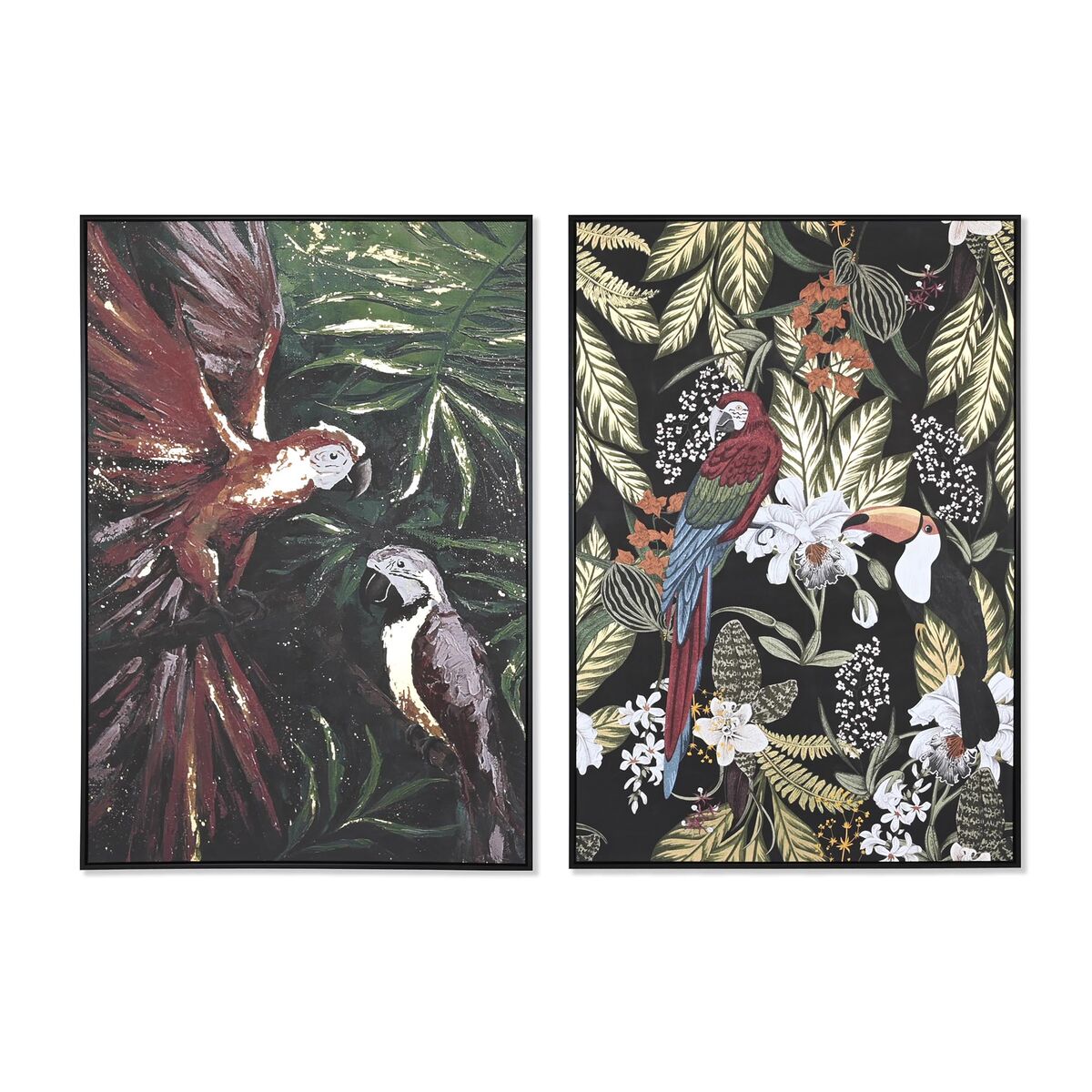 Maľba DKD Home Decor papagáj Tropické 83 x 4,5 x 122,5 cm 83 x 4,5 x 123 cm (2 kusov)