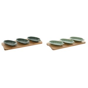 Sada Pohárov na Aperitív Home ESPRIT zelená Tmavozelená Bambus Porcelán Tropické 4 Kusy 28,4 x 10,5 x 3 cm (2 kusov)