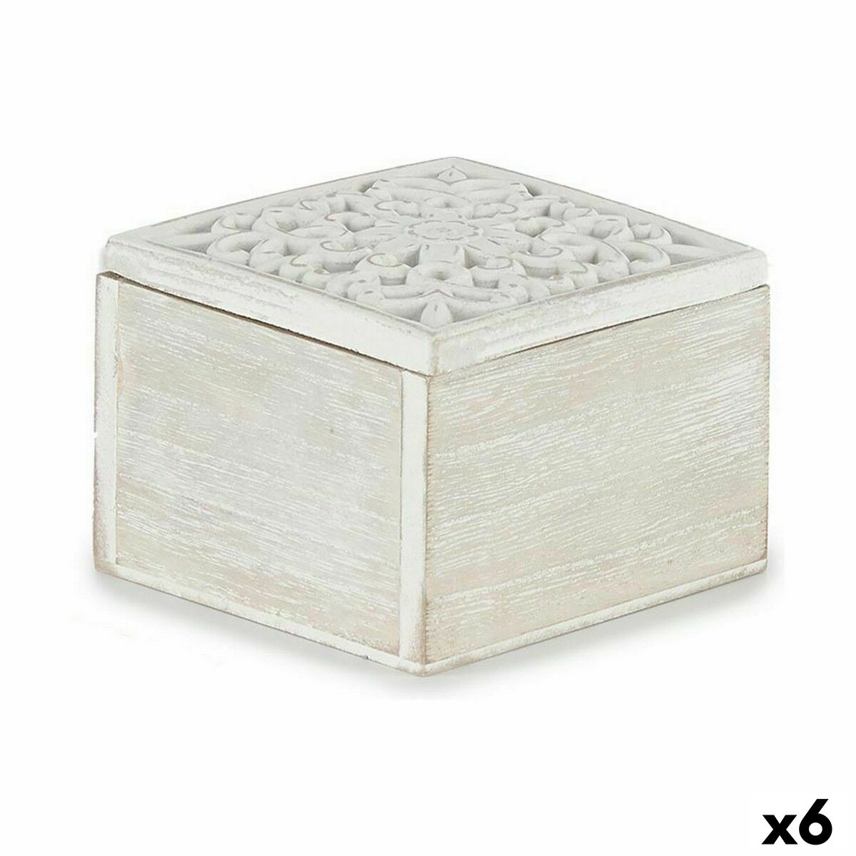 Ozdobná krabica Biela Drevo 11,5 x 8 x 11,5 cm (6 kusov)