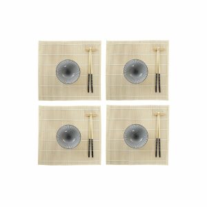 Sada na sushi DKD Home Decor 14,5 x 14,5 x 31 cm Čierna Kamenina Orientálny (16 Kusy)