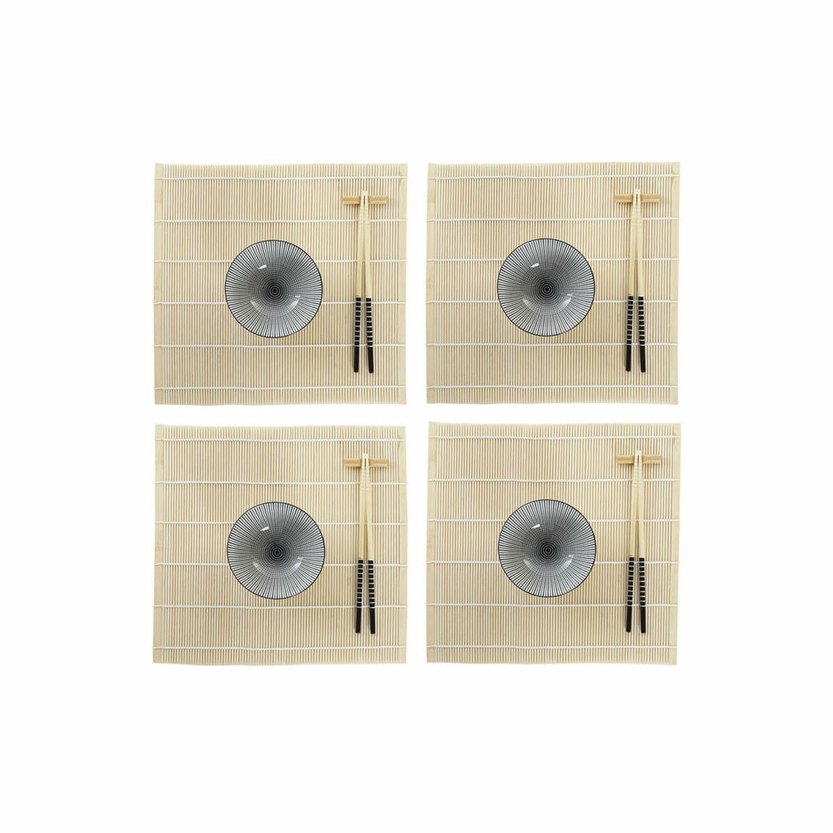 Sada na sushi DKD Home Decor 14,5 x 14,5 x 31 cm Čierna Kamenina Orientálny (16 Kusy)