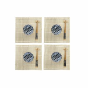 Sada na sushi DKD Home Decor 14,5 x 14,5 x 31 cm Modrá Kamenina Orientálny (16 Kusy)
