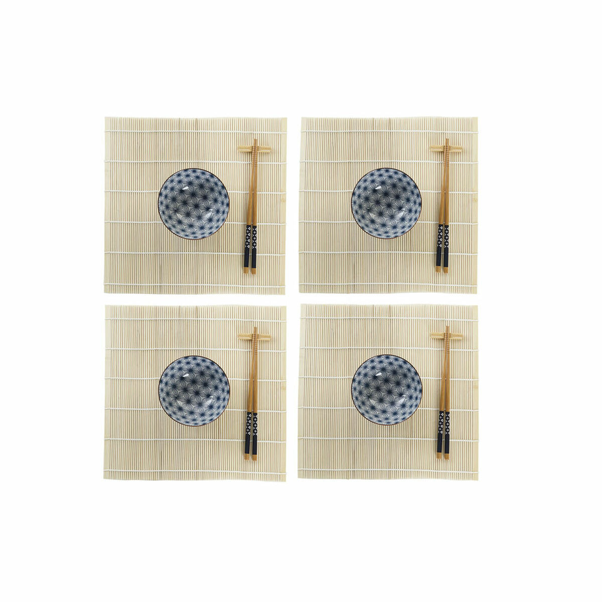 Sada na sushi DKD Home Decor 14,5 x 14,5 x 31 cm Modrá Kamenina Orientálny (16 Kusy)