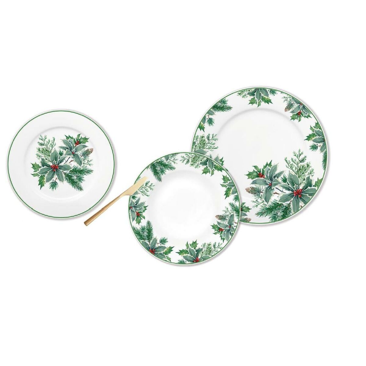 Riad DKD Home Decor Biela zelená Porcelán List rastliny Vianoce 18 Kusy 27 x 27 x 2 cm