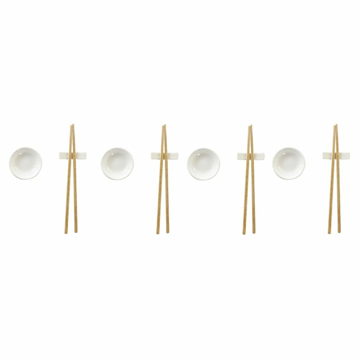 Sada na sushi DKD Home Decor Bambus Kamenina Biela Prírodná Orientálny 27,3 x 20,3 x 2,5 cm (12 kusov)