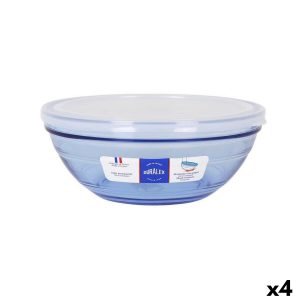Okrúhla nádoba s vrchnákom Duralex   Sklo Modrá Ø 20,5 cm (4 kusov)