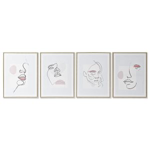 Maľba DKD Home Decor Tvár Škandinávsky 45 x 2,5 x 60 cm (4 kusov)