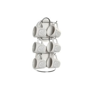 Súprava šálok s podšálkami DKD Home Decor Biela Kov Kamenina 180 ml 12 x 12 x 2 cm