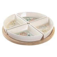 Tácka na chuťovky DKD Home Decor 21,5 x 21,5 x 1 cm Béžová Biela Kamenina Tradičný