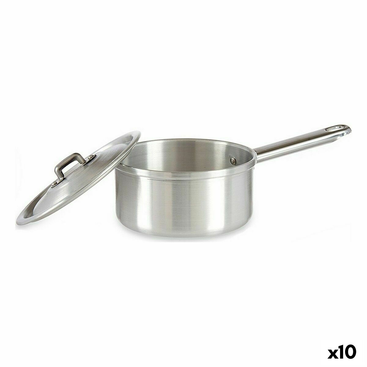 Hrniec s rúčkou a pokrievkou Ø 14 cm Striebristý Aluminium 1 L (10 kusov)