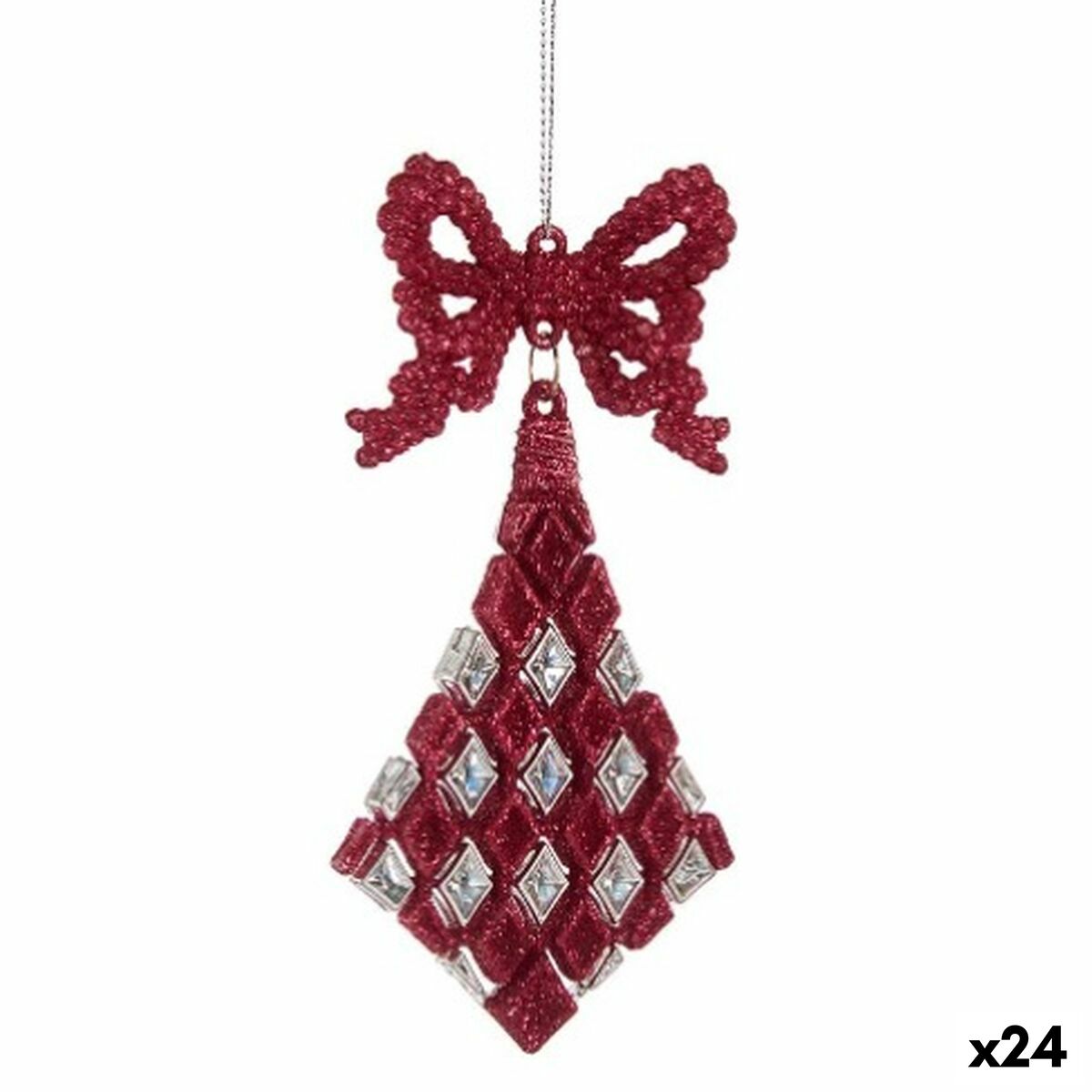 Vianočná ozdoba Laso Kosoštvorce Fuchsiová Plastické Trblietky 7,5 x 1 x 15,5 cm (24 kusov)