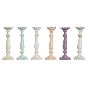Svietnik Home ESPRIT Kov Mangové drevo Shabby Chic 12 x 12 x 34 cm