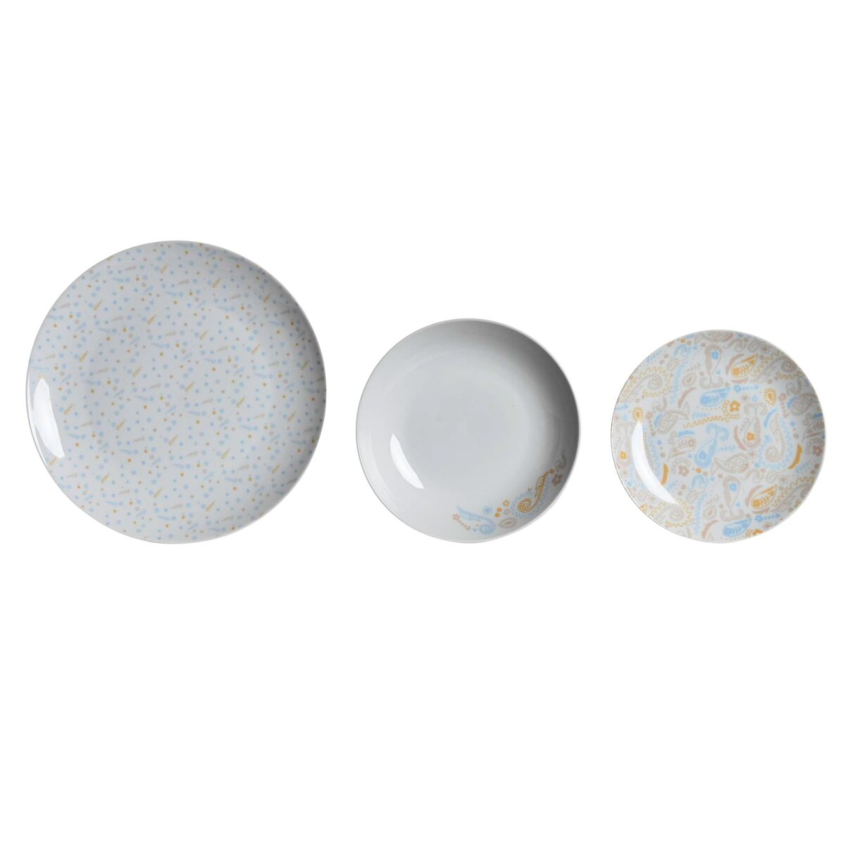Súprava Tanierov DKD Home Decor Modrá Biela Ružová Porcelán 18 Kusy 27 x 27 x 3 cm