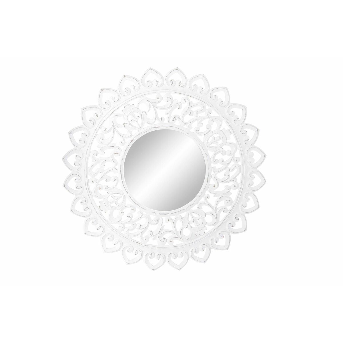 Nástenné zrkadlo DKD Home Decor Sklo Biela Mandala Drevo MDF Čistenie (90 x 2,5 x 90 cm)