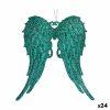 Vianočná ozdoba Krídla anjela zelená Plastické Trblietky 13 x 14,5 x 2,5 cm (24 kusov)