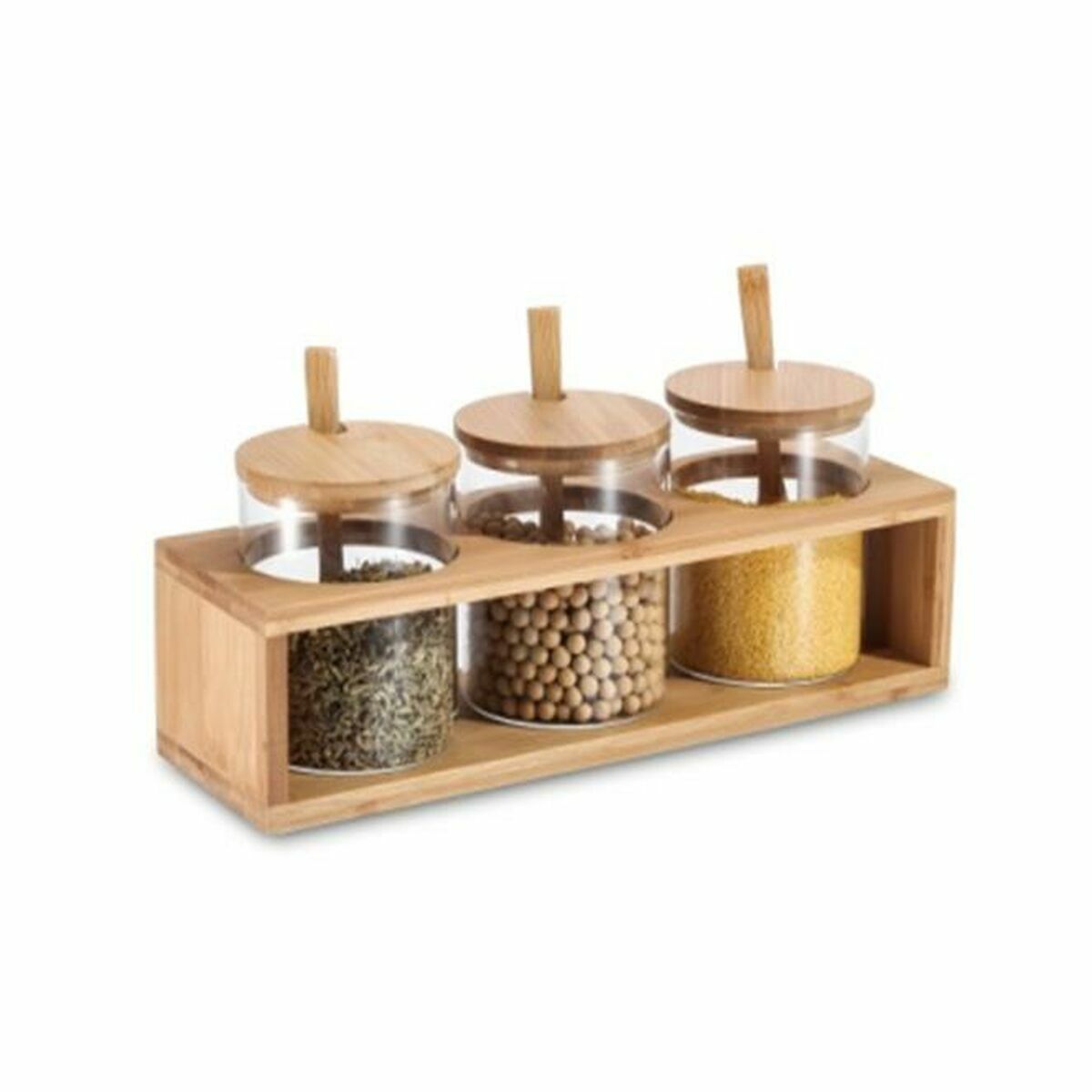 Sada 3 dóz DKD Home Decor 31 x 11 x 10,5 cm Prírodná Bambus Borokremičité sklo