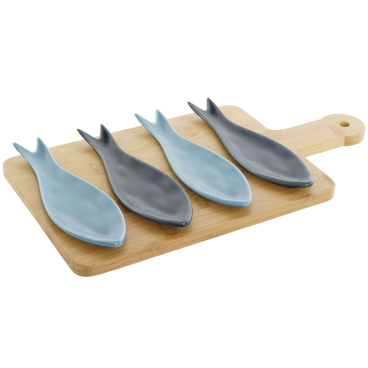 Sada Pohárov na Aperitív Home ESPRIT Modrá zelená Námornícka modrá Bambus Porcelán Stredozemný Ryby 36 x 18 x 1,3 cm 5 Kusy