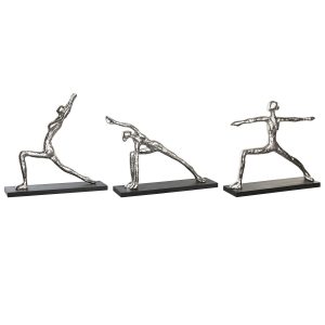 Dekoratívne postava DKD Home Decor 33 x 10 x 35 cm Striebristý Čierna Indián Yoga (3 kusov)