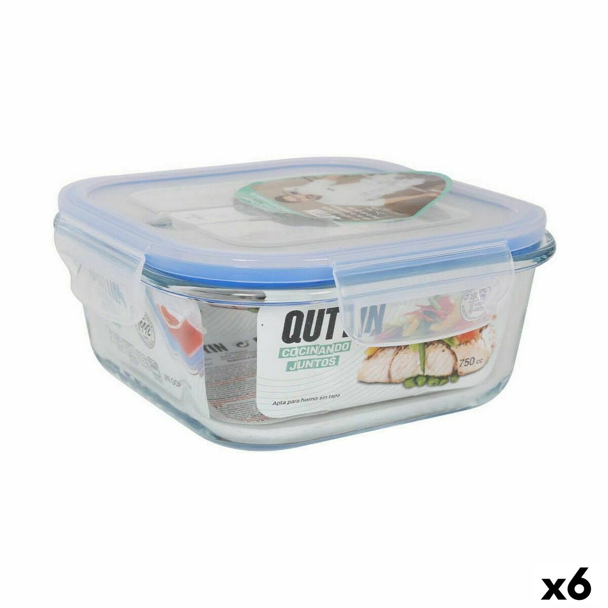 Štvorcová nádoba s vrchnákom Quttin Transparentná 750 ml 16 x 16 x 7 cm (6 kusov)