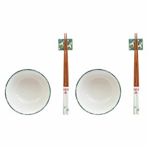 Sada na sushi DKD Home Decor 25 x 25 x 6,5 cm Porcelán Drevo Biela zelená Orientálny (6 Kusy) (25 x 25 x 6,5 cm) (6 pcs)