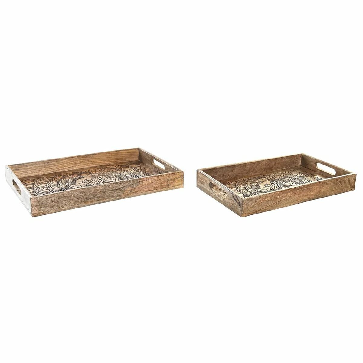 Súprava táciek DKD Home Decor 2 kusov Gaštanová Tmavo hnedá Mangové drevo (2 kusov)