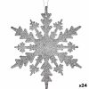 Vianočná ozdoba Snehové vločky Striebristý Plastické Trblietky 15 x 15 x 0,2 cm (24 kusov)