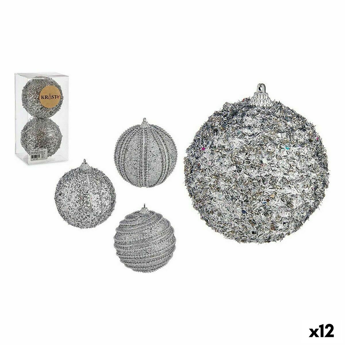 Sada vianočných gúľ S členitosťou ? 10 cm Striebristý PVC (12 kusov)