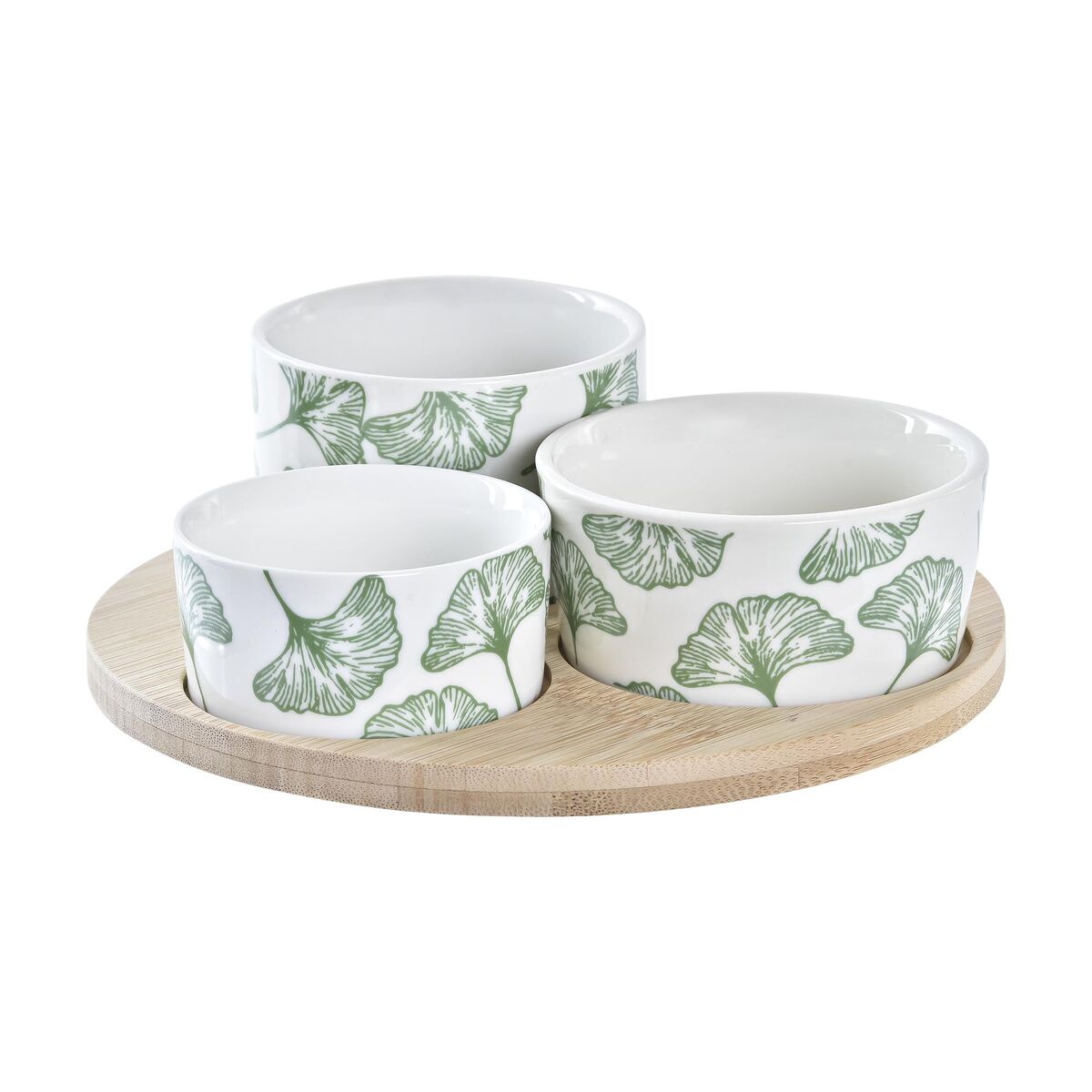 Sada Pohárov na Aperitív DKD Home Decor Bambus Kamenina Listy Tropické 4 Kusy 18 x 18 x 1 cm