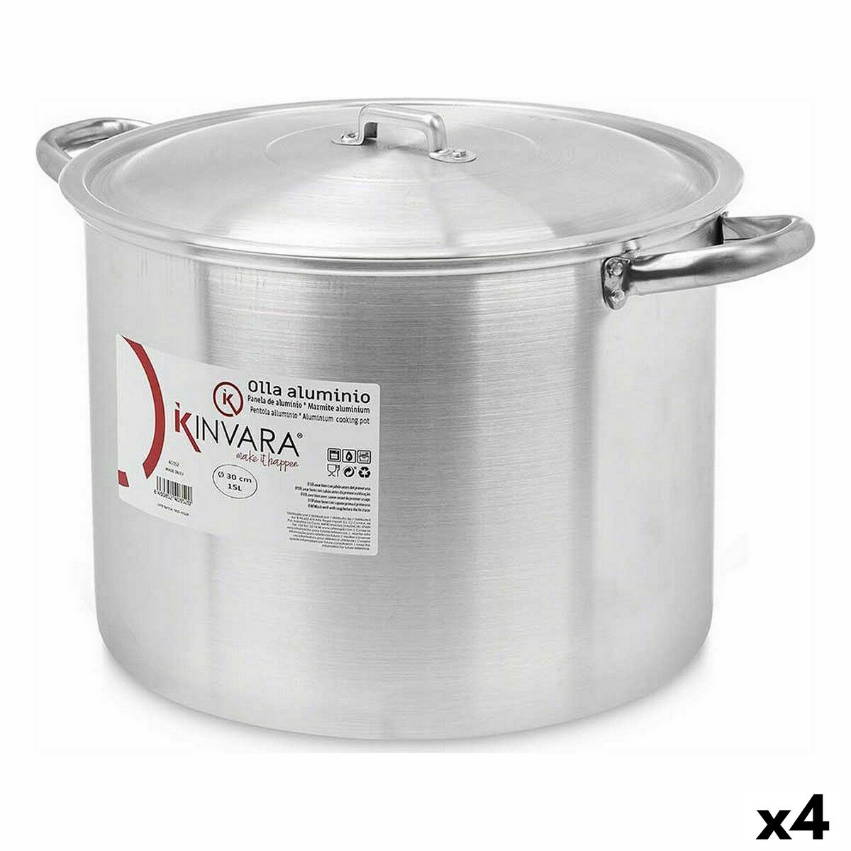 Hrniec s pokrievkou Ø 30 cm Striebristý Aluminium (4 kusov)