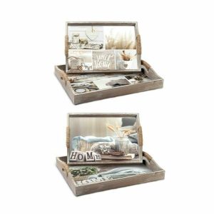 Súprava táciek DKD Home Decor Béžová 40 x 30 x 6 cm Drevo MDF (2 kusov)