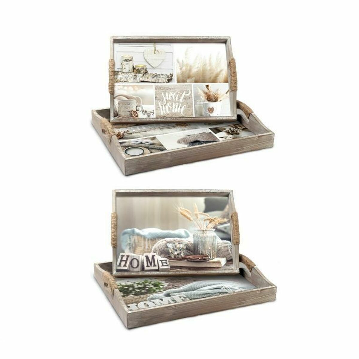 Súprava táciek DKD Home Decor Béžová 40 x 30 x 6 cm Drevo MDF (2 kusov)