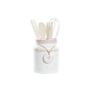 Sada kuchynského náradia DKD Home Decor Dolomite Drevo MDF 12 x 12 x 22 cm Kvety