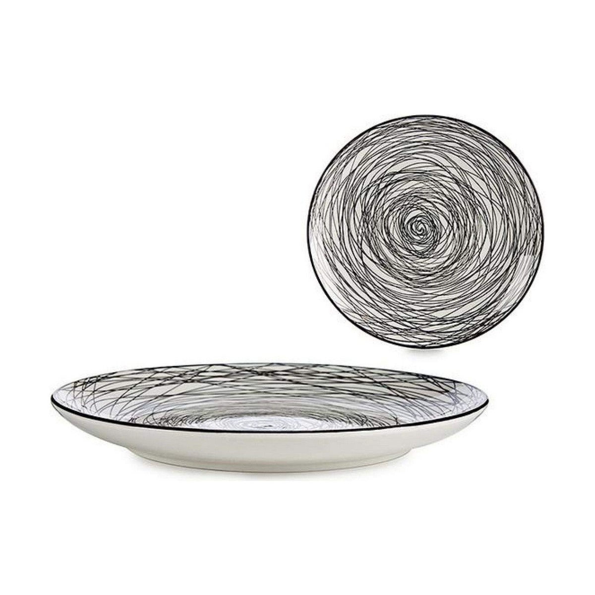 Plochý tanier Oruhy Biela Čierna Porcelán 24 x 2,8 x 24 cm