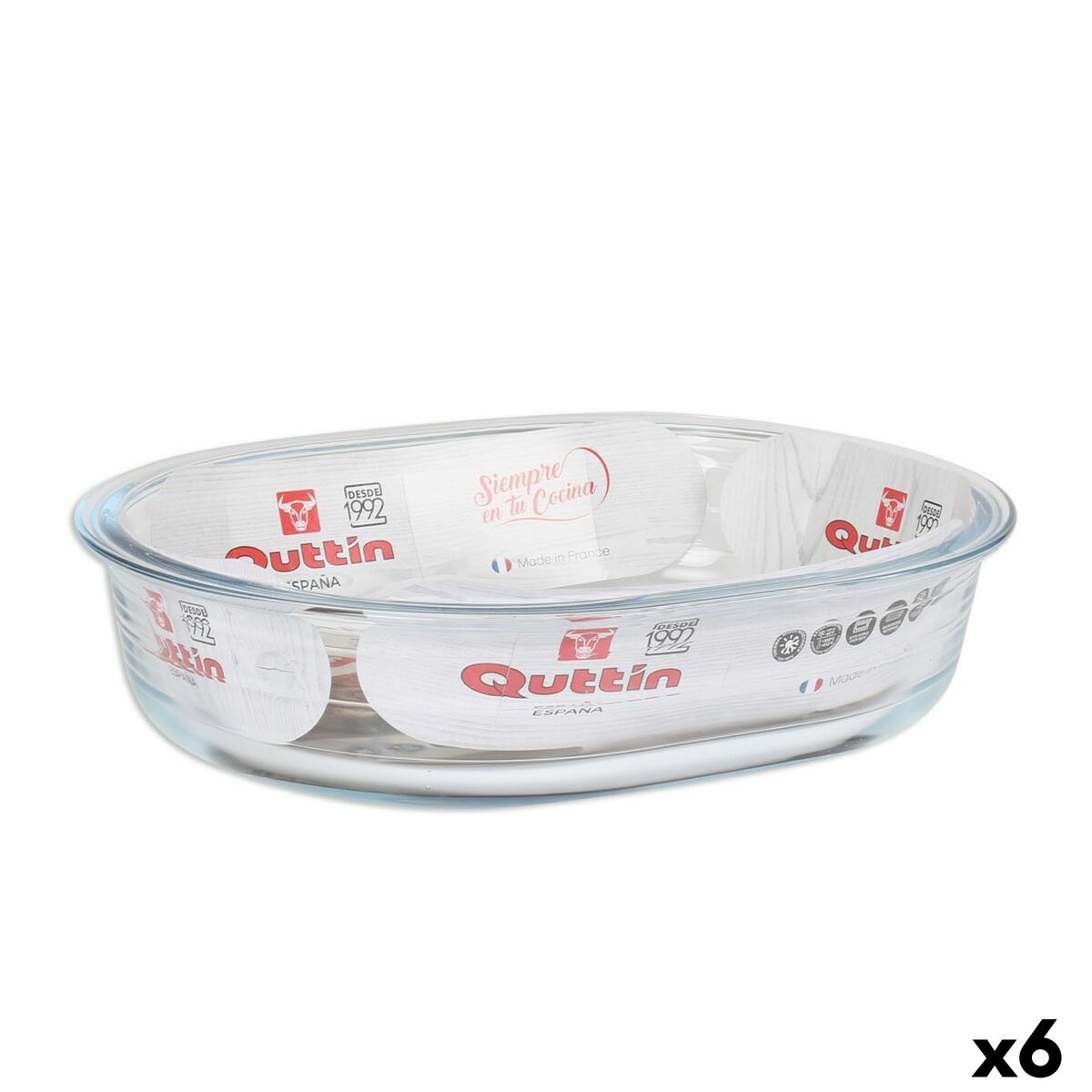 Kuchynská Misa Quttin Sklo Oválny 1,5 L 23,7 x 18,8 cm (6 kusov)