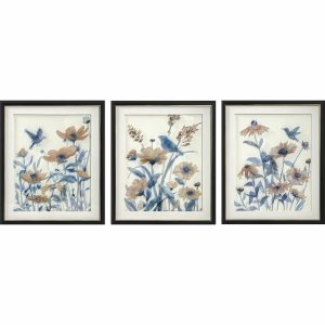 Maľba DKD Home Decor 50 x 2 x 60 cm Kvety Shabby Chic (3 Kusy)
